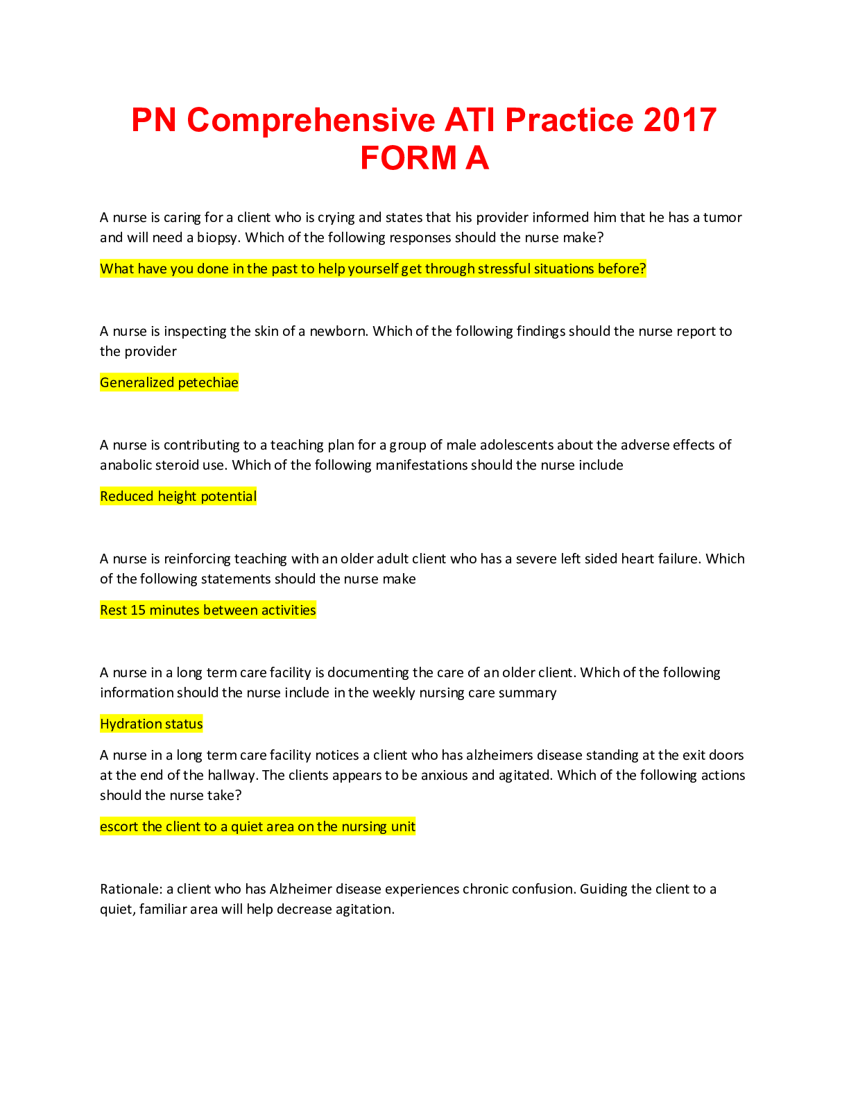 Preview image for PN Comprehensive ATI Practice 2017 FORM A GRADED A, REVISED STUDY GUIDE TO HELP PASS EXAMS